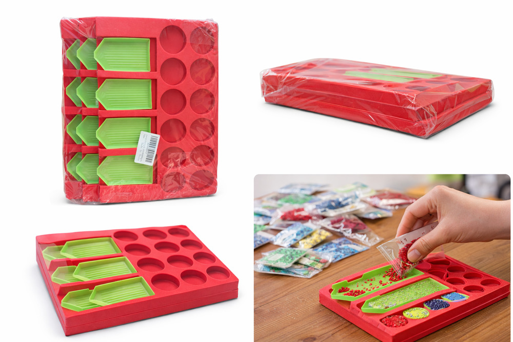 Diamond Painting Tray Organizer Set – Multi Slot Bead Sorting Tray w/ Funnels